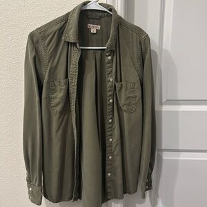 Women’s olive green button up